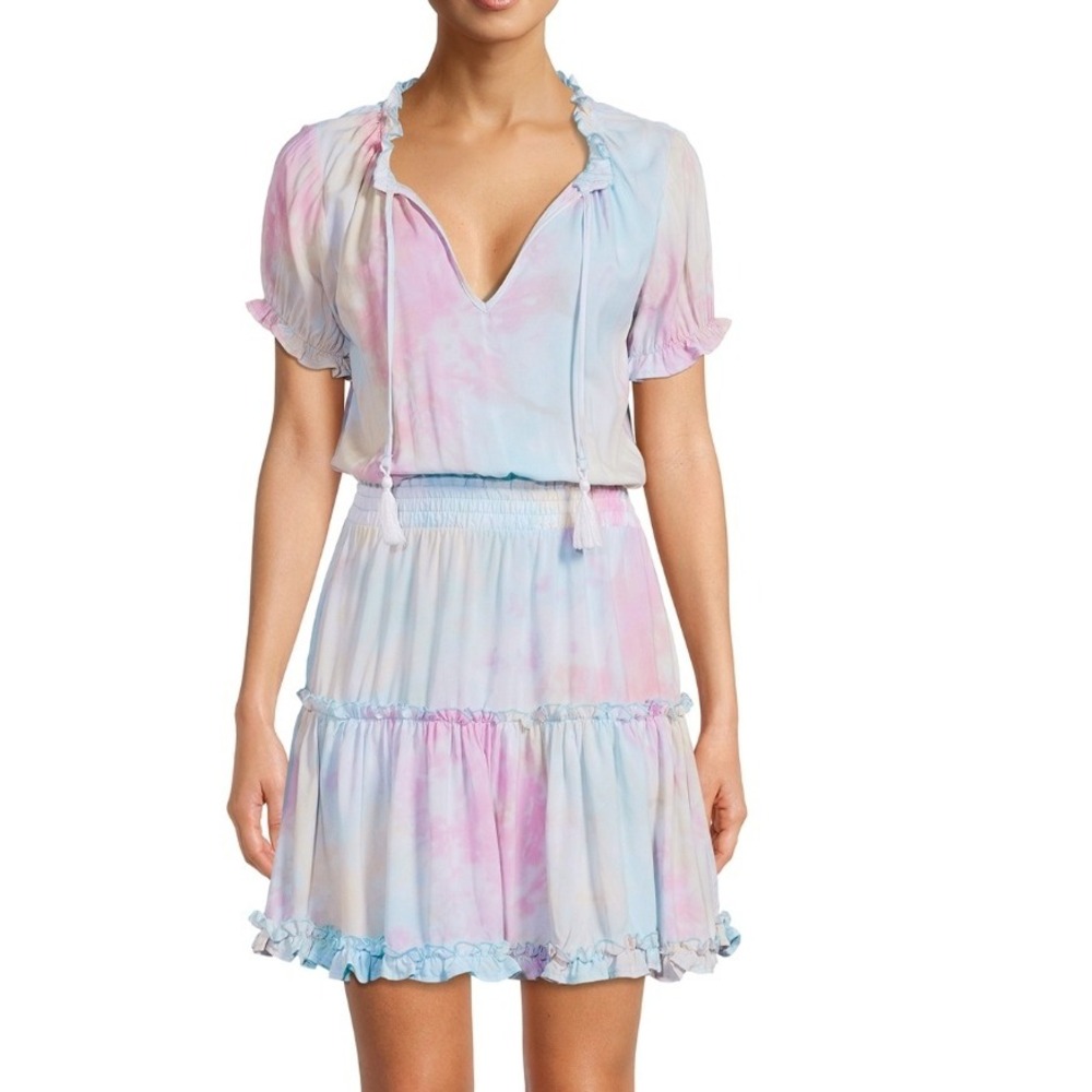 Rue21 Tie Dye Ruffle Mini Dress Short Sleeve Pastel Colors‎ Smocked Waist Medium